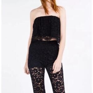 Zara Navy Blue Lace Detail Strapless Top Size S